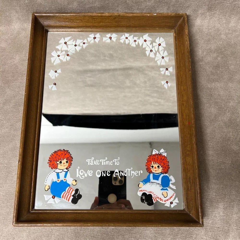 13x10 Raggedy Ann & Andy Wood Framed Mirror Art
